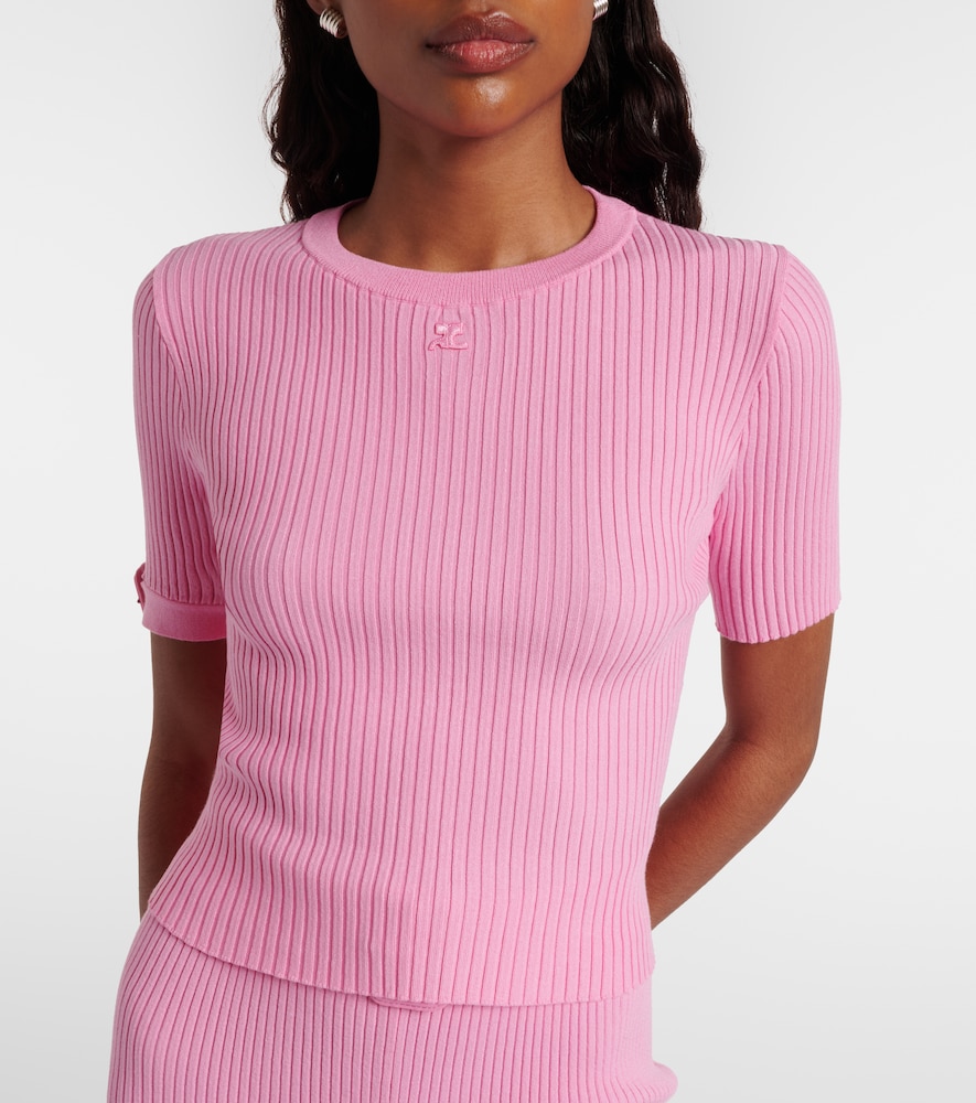 Courrèges Logo Ribbed-Knit Crop Top