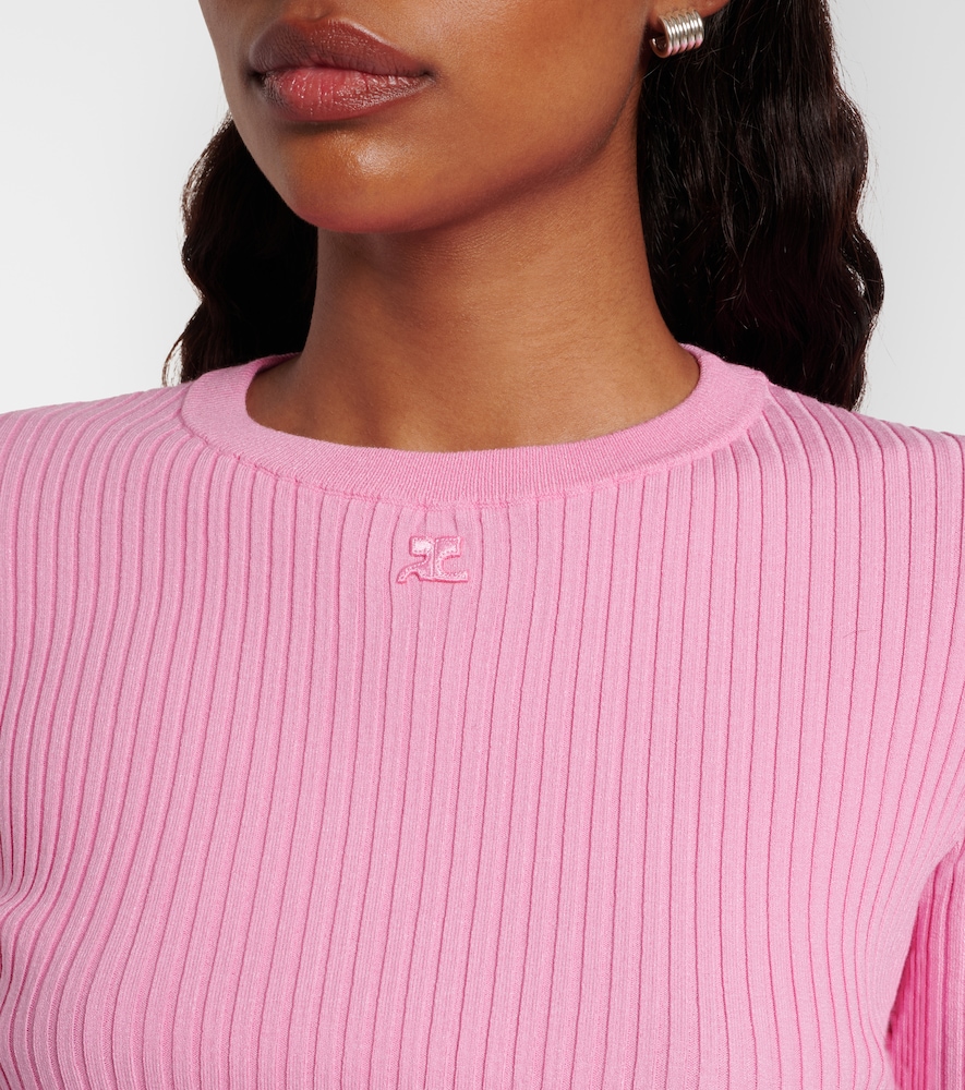 Courrèges Logo Ribbed-Knit Crop Top