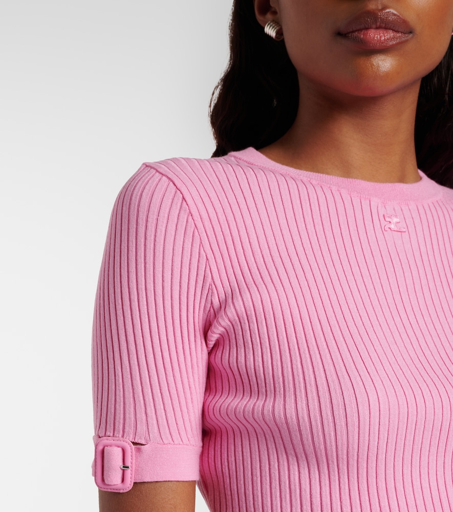 Courrèges Logo Ribbed-Knit Crop Top