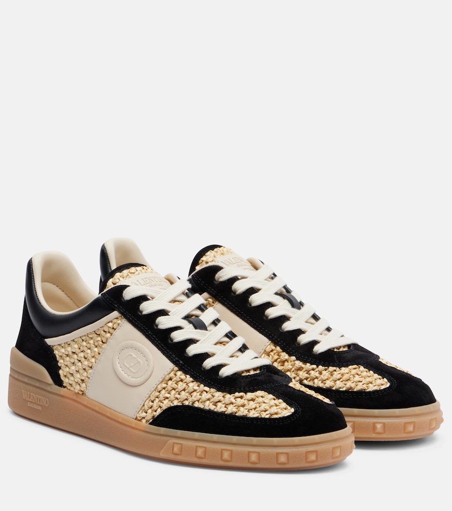 Valentino Garavani VLogo leather-trimmed raffia sneakers