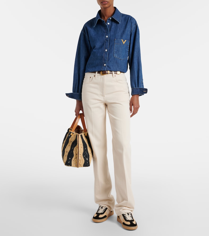 Garavani Vlogo Leather-Trimmed Raffia Sneakers