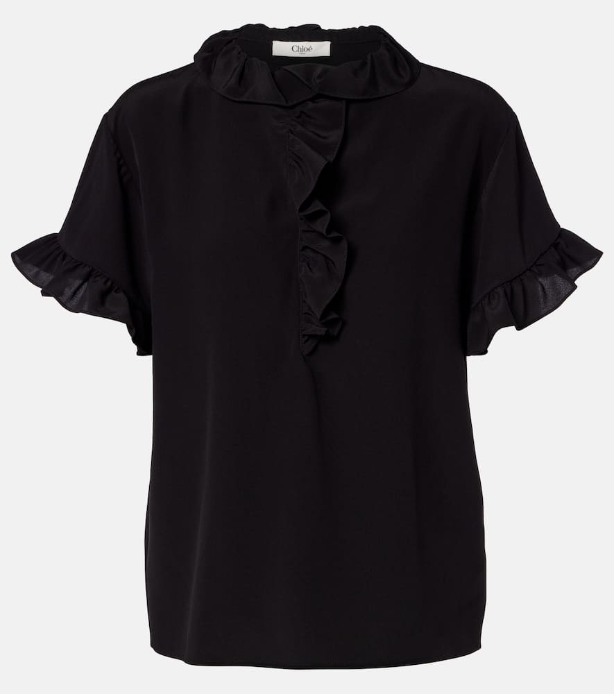 Chloé Ruffled Silk Crêpe De Chine Top In Black