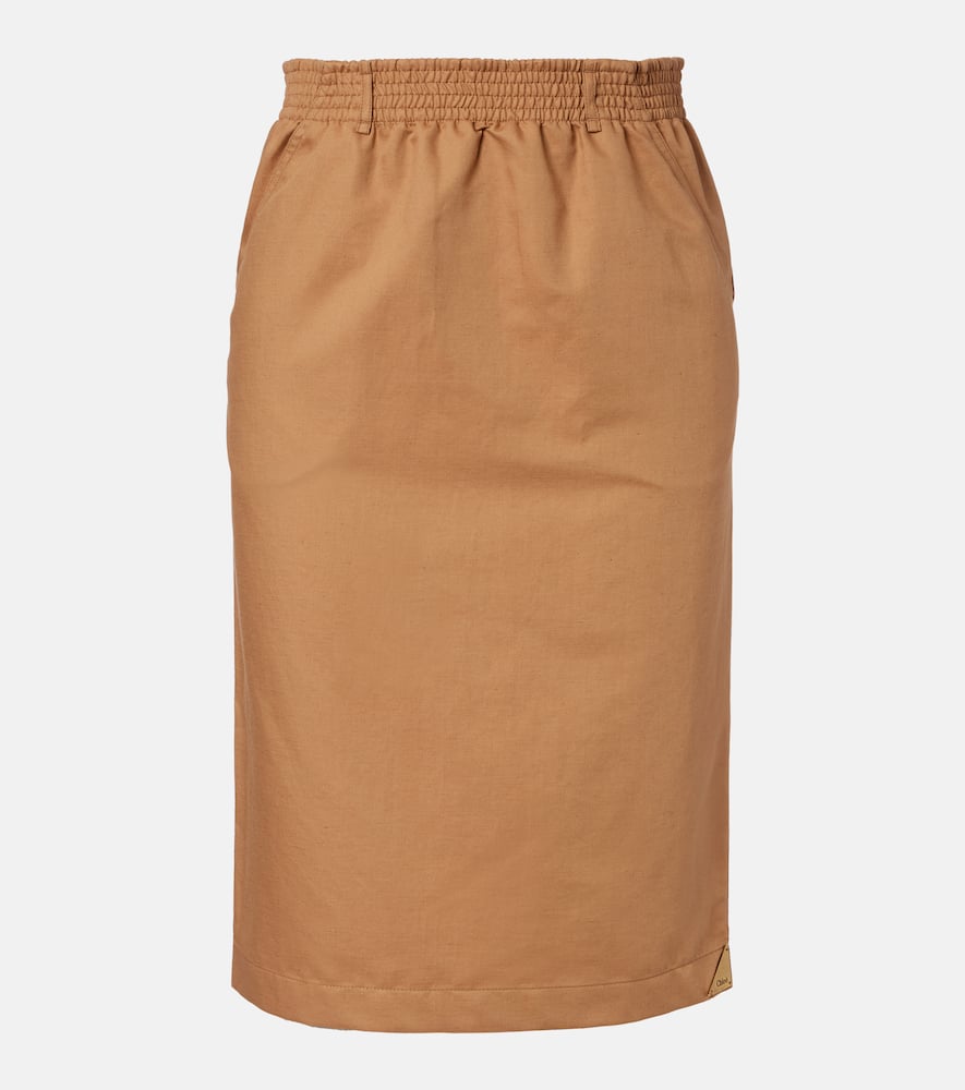 Chloé Cotton And Linen Gabardine Pencil Skirt In Brown