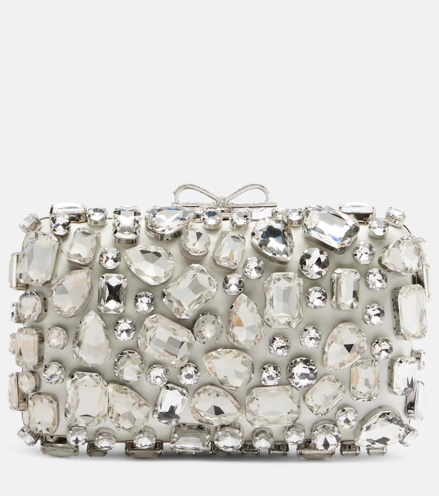 Self-portrait Crystal-embellished Satin Clutch In White