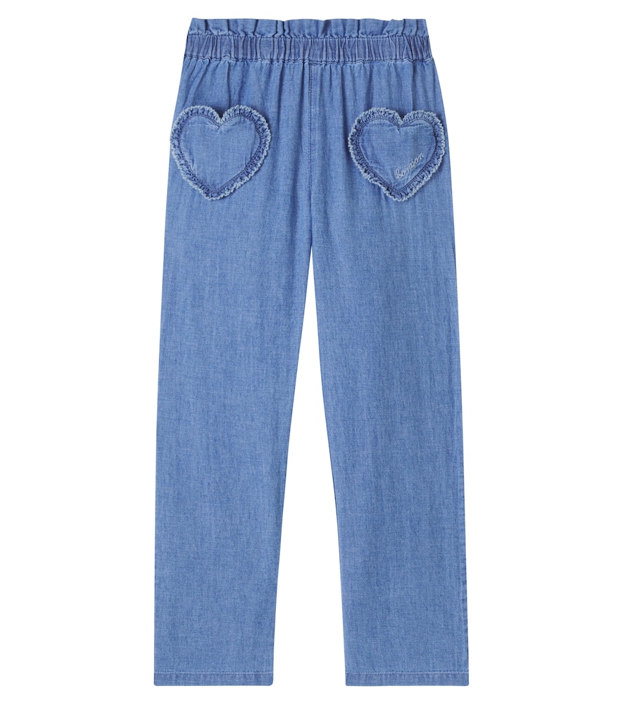 Bonton Kids' Duck Cotton Chambray Straight Pants In Blue