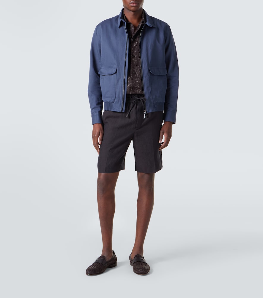  Brioni Brioni Blouson Aus Leinen Und Baumwolle Mit Leder 