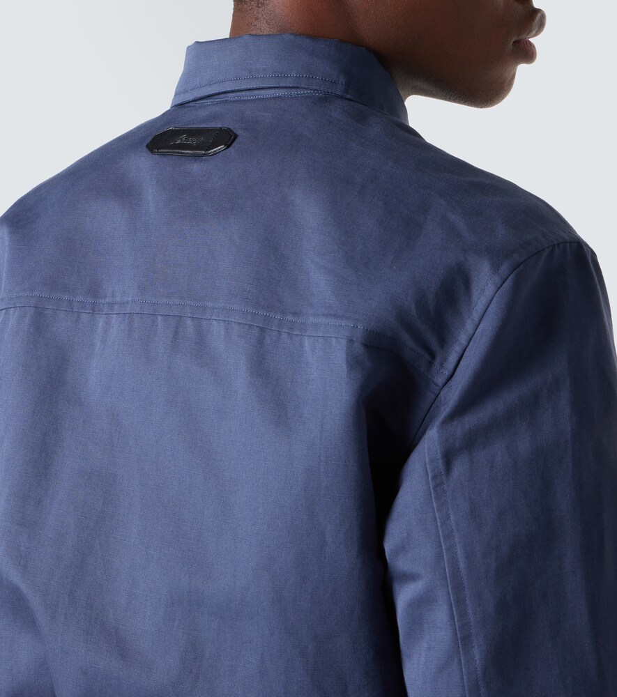  Brioni Brioni Blouson Aus Leinen Und Baumwolle Mit Leder 