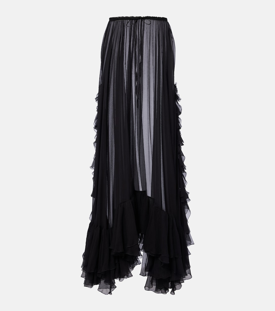 Chloe Women's Black Ruffled Sheer Silk Maxi Skirt UK Size 6 - Mytheresa