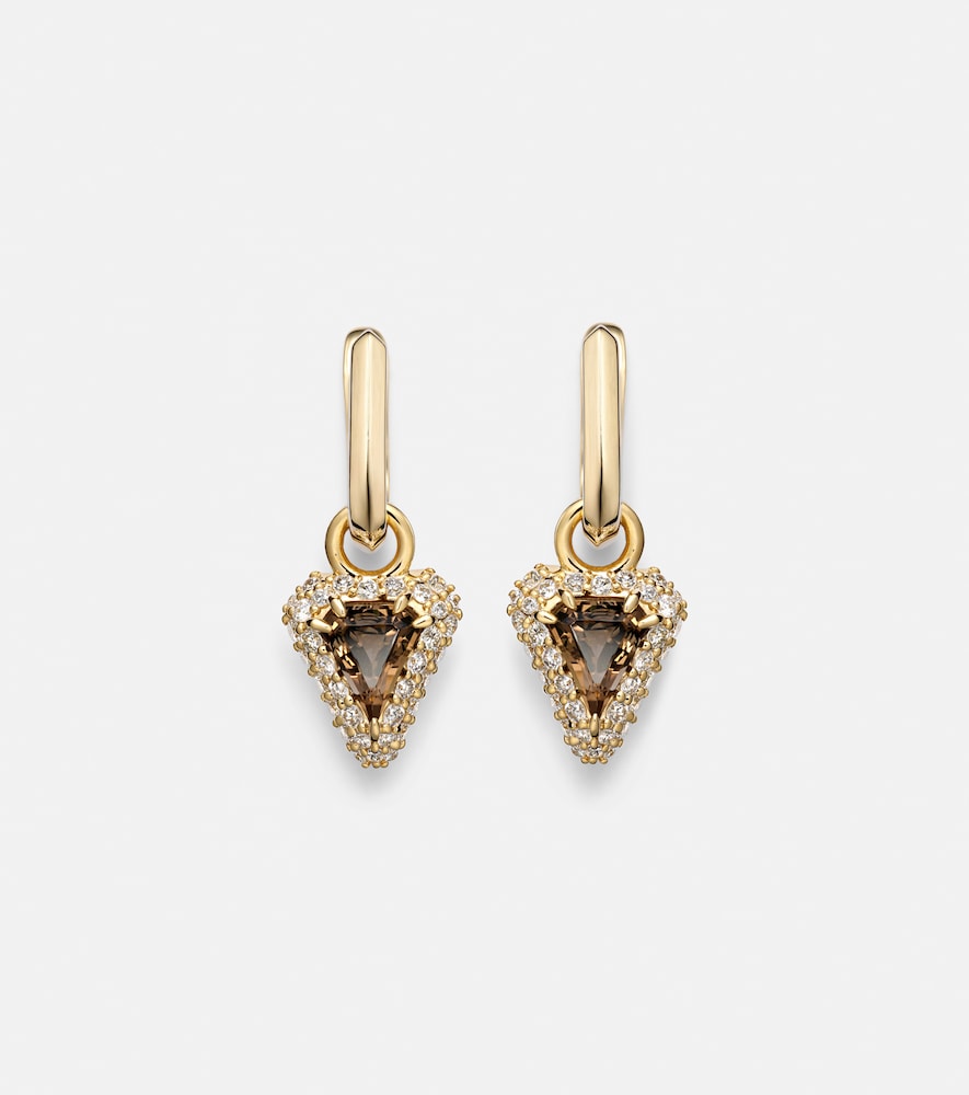 Stone and Strand Power 14kt gold huggie earrings with diamonds and garnet