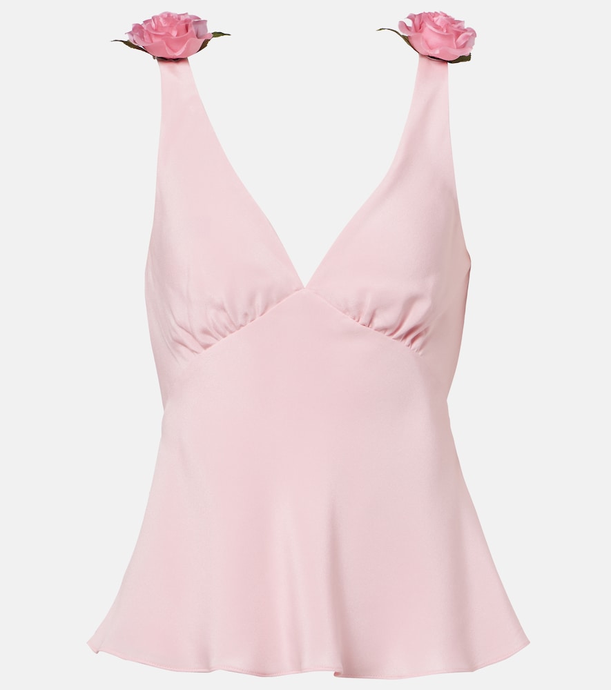 Top in seta con applicazioni floreali