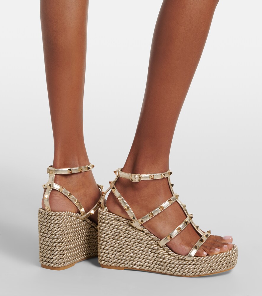 Valentino Garavani Rockstud Torchon leather wedge espadrilles