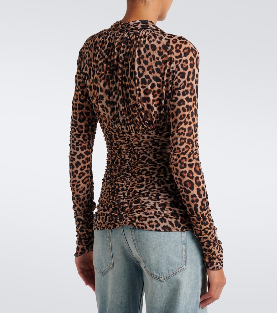 Floral-Appliqué Leopard-Print Jersey Top