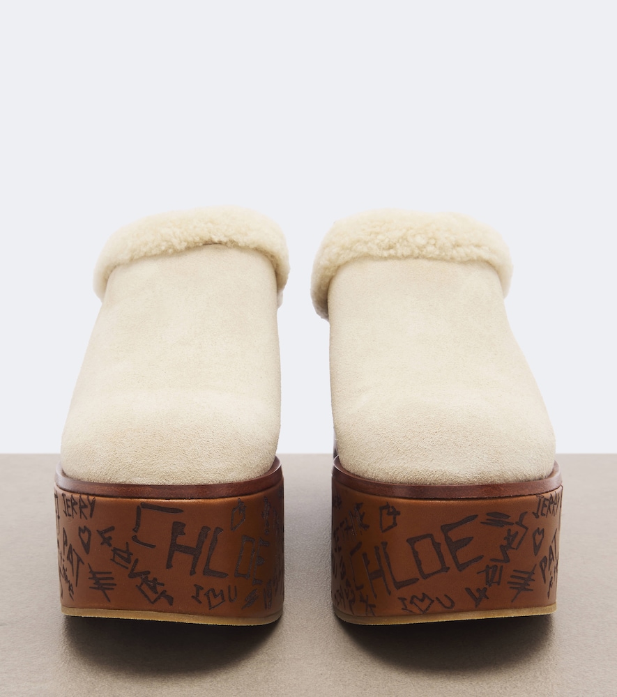 Chloé Maxime Shearling-Trimmed Suede Platform Mules