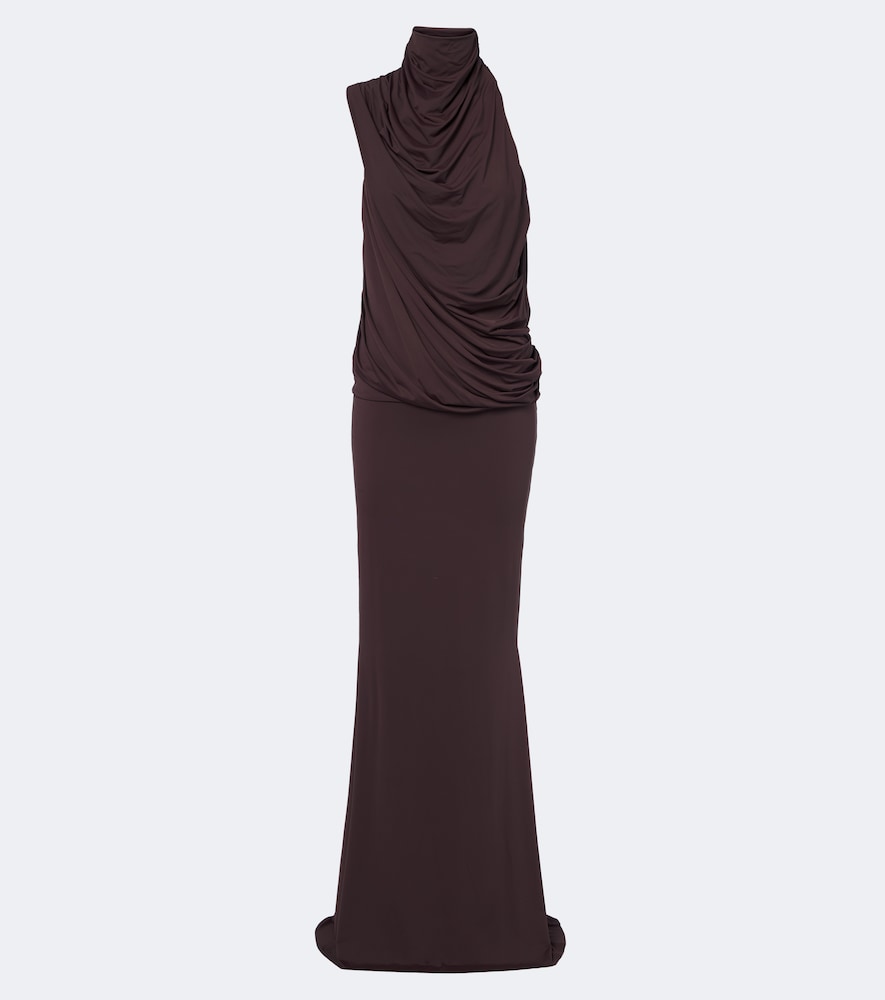 De La Vali Lurna Draped Jersey Maxi Dress In Brown