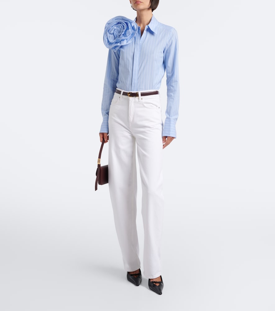Striped Power Floral-Appliqué Cotton-Blend Shirt