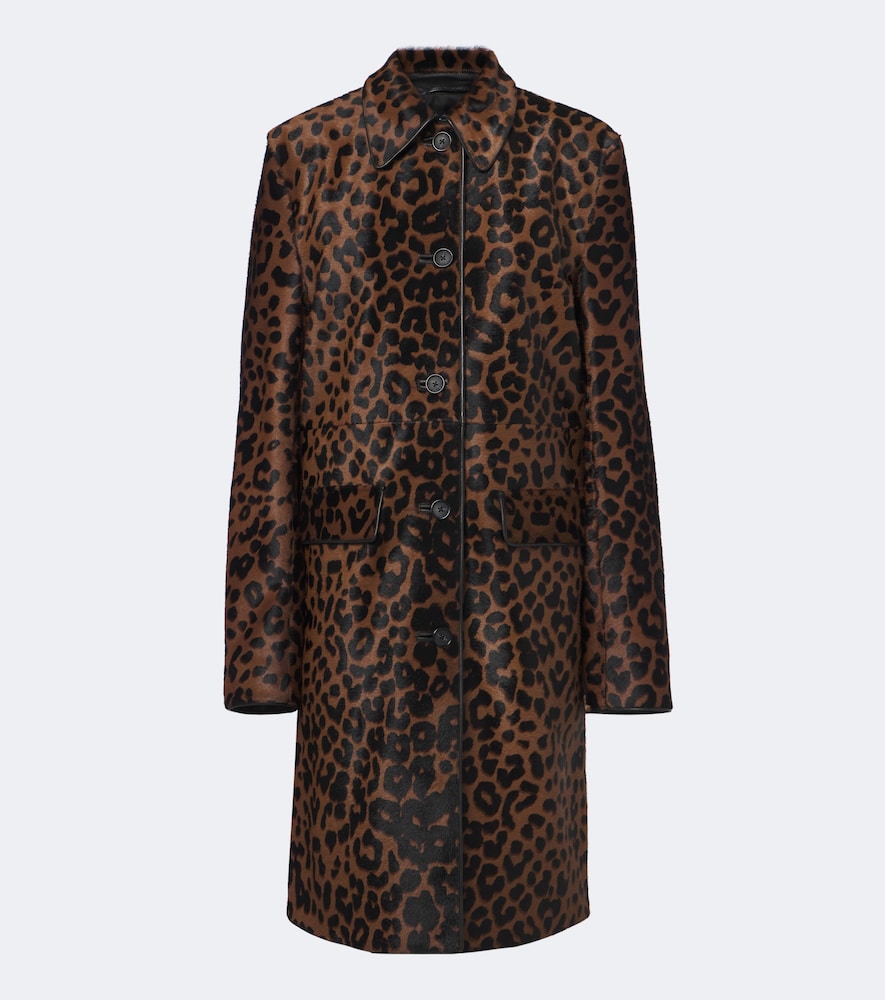 Toteme Leopard-print calf hair coat, Brown