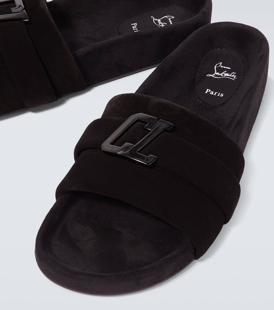 Shop Christian Louboutin Varsimule Bizz Logo Suede Slides In Black