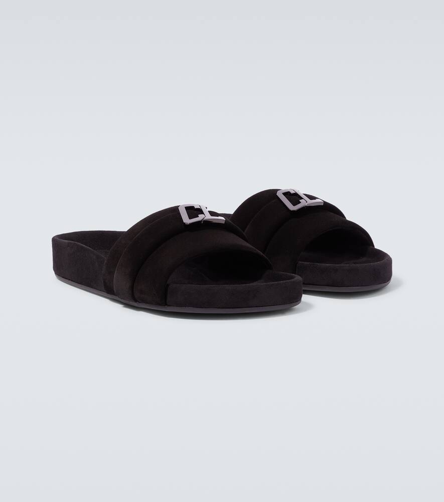 Shop Christian Louboutin Varsimule Bizz Logo Suede Slides In Black