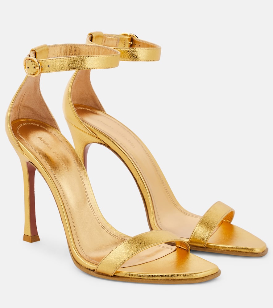 Amina Muaddi Kim Metallic Leather Sandals In Gold