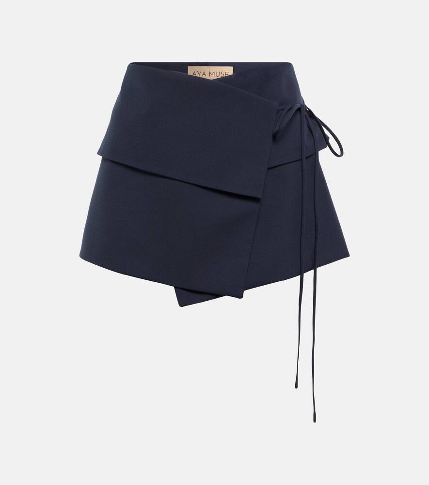 Aya Muse Eury Wrap-effect Wool Mini Skirt In Navy