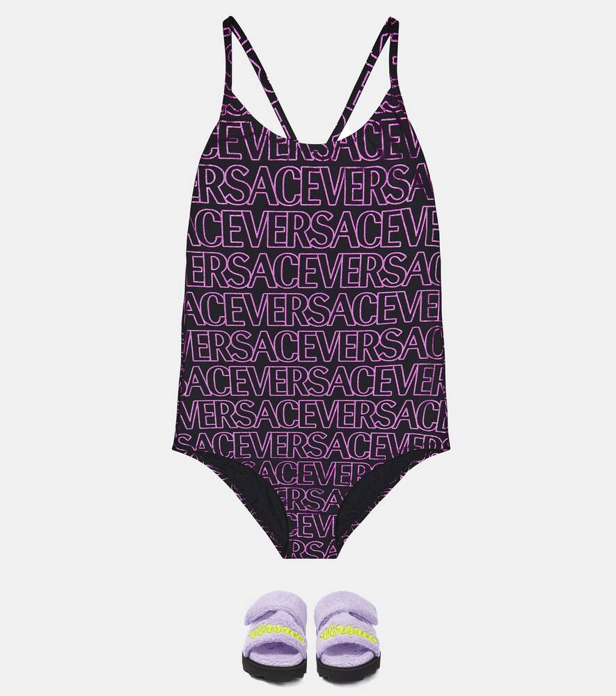 Versace Appliqué Toweling Sandals In Purple