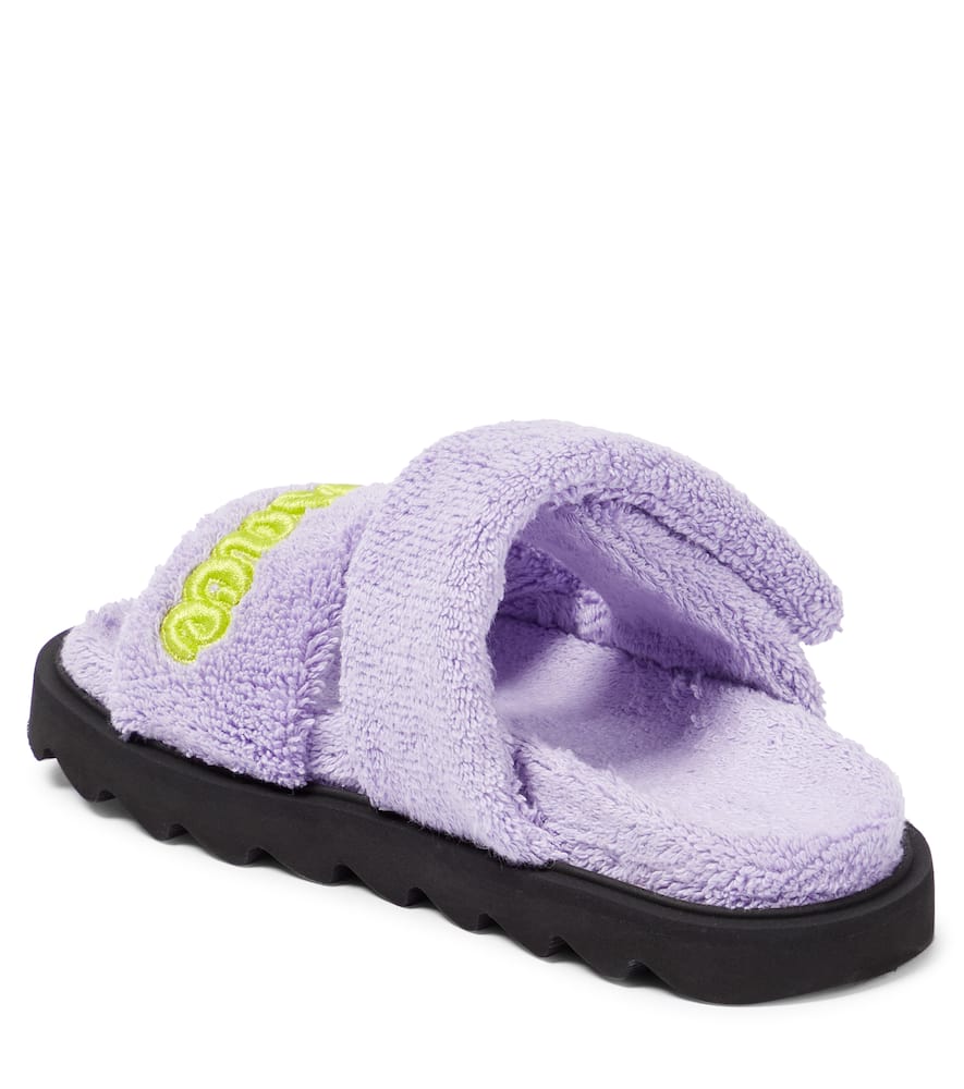 Shop Versace Appliqué Toweling Sandals In Purple