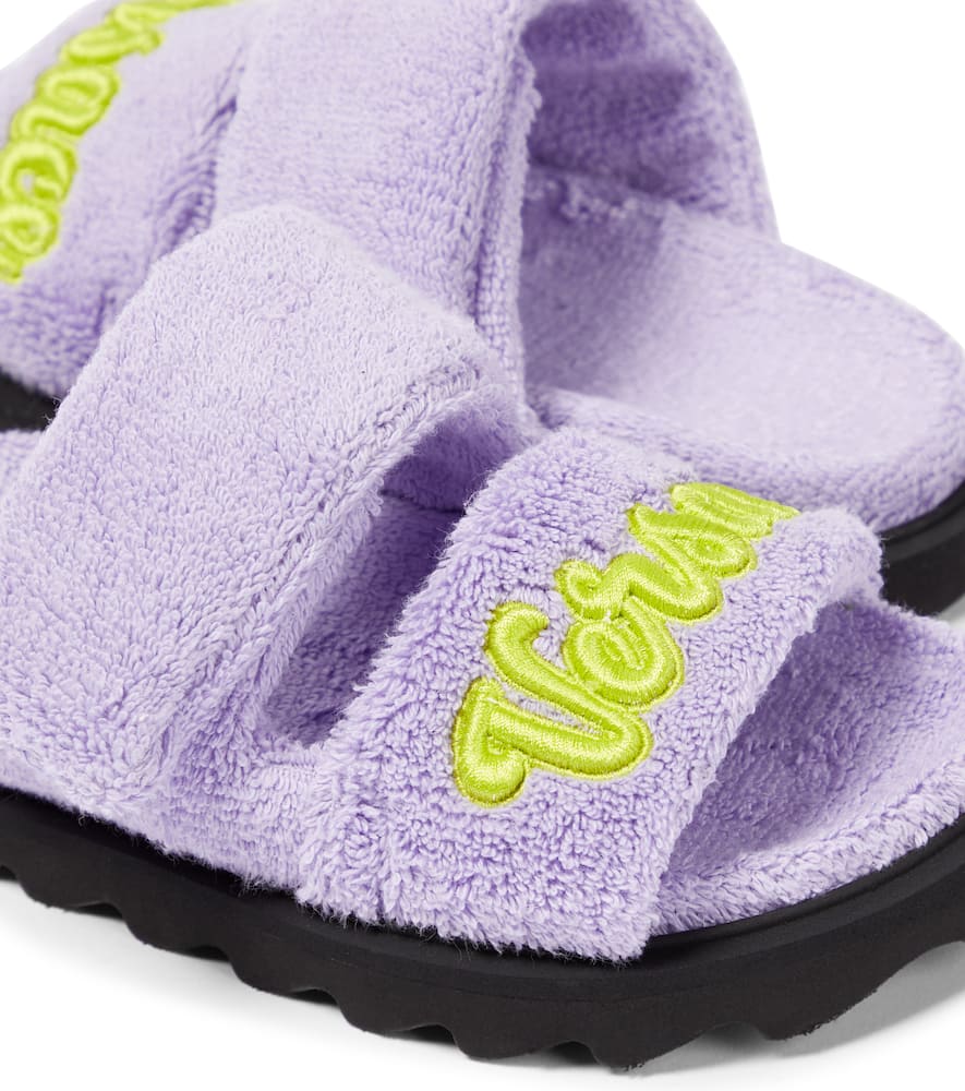 Shop Versace Appliqué Toweling Sandals In Purple