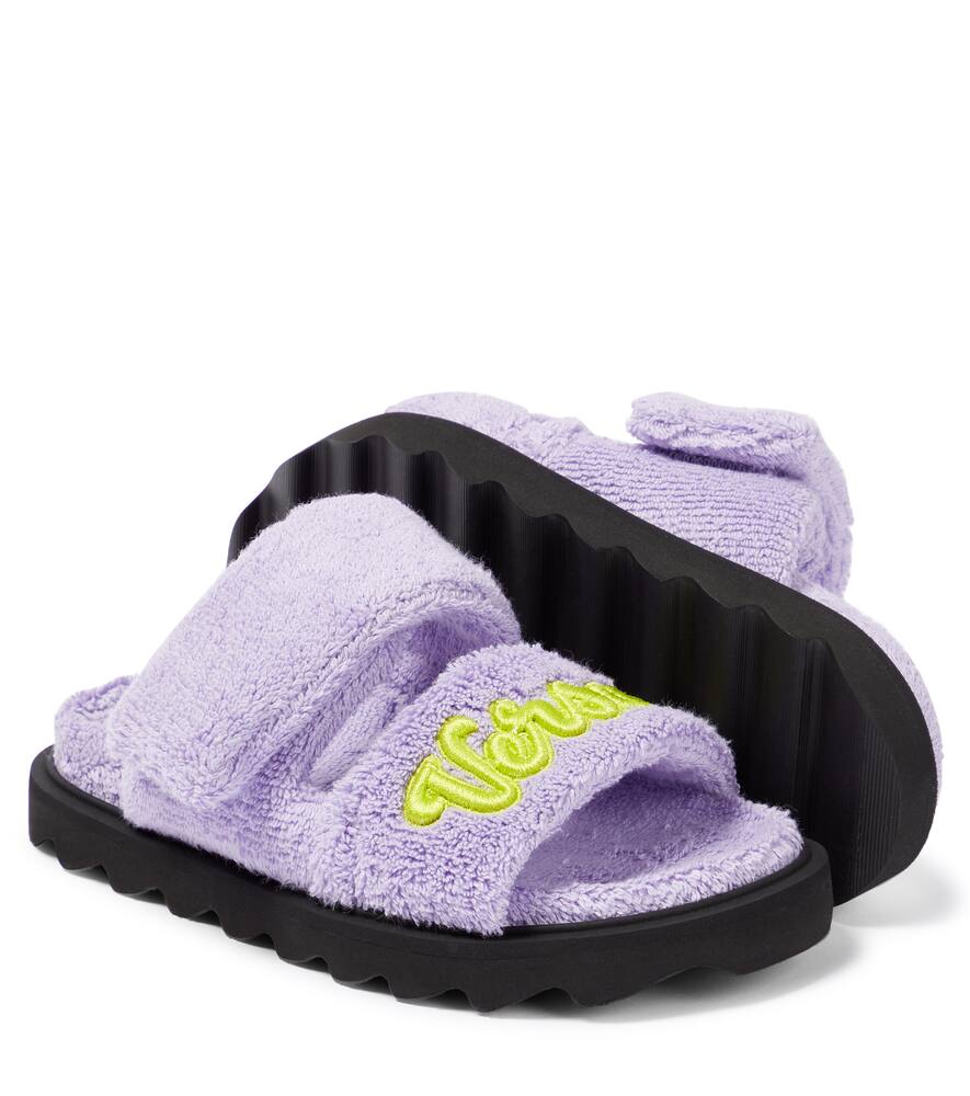 Versace Appliqué Toweling Sandals In Purple