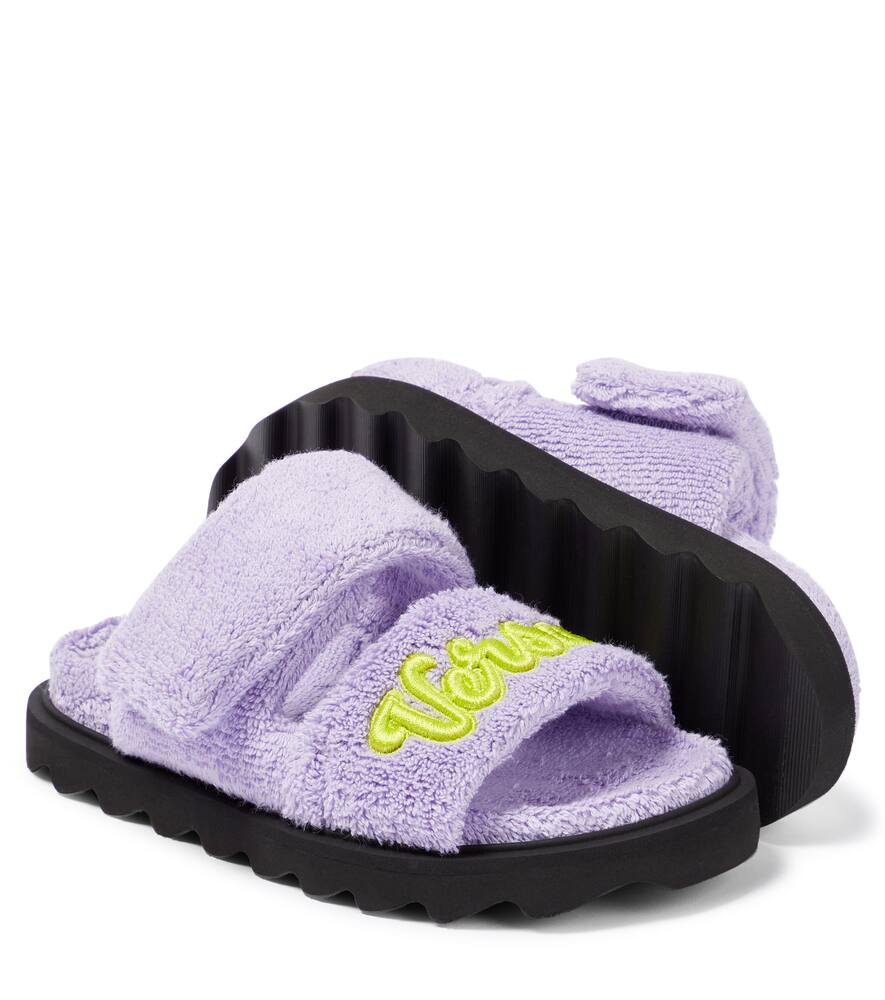 Shop Versace Appliqué Toweling Sandals In Purple