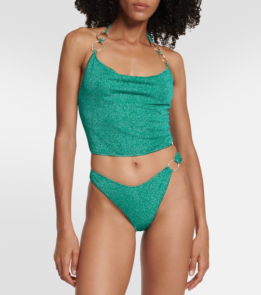 Oseree Lumière O Gem Embellished Metallic Halterneck Bikini In Blue