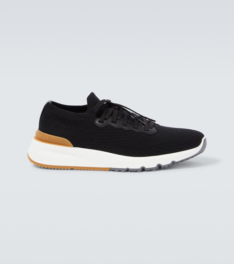 Leather-trimmed knit sneakers