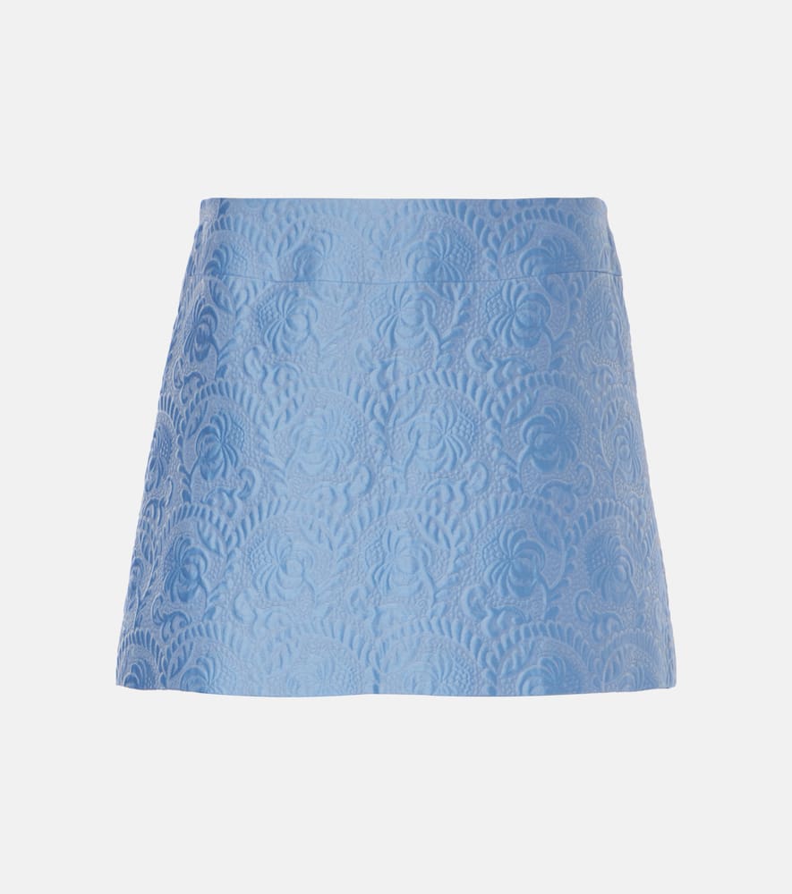 Dolce & Gabbana Textured A-line Skirt With Floral Pattern And Refined Silhouette In Blue