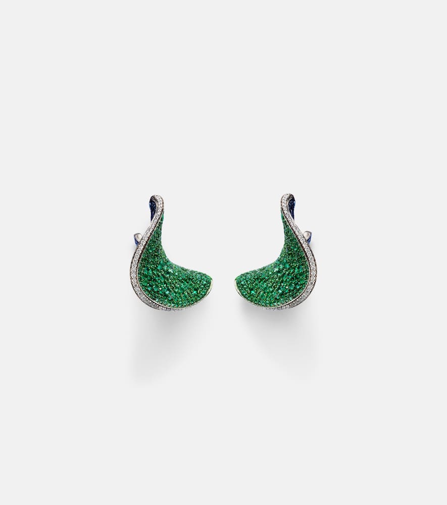 Kamyen Wave 18kt white gold earrings with tanzanites, sapphires, and diamonds