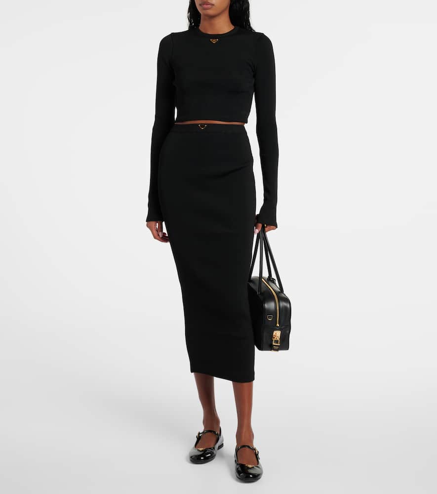 Prada Knitted Midi Skirt In Black