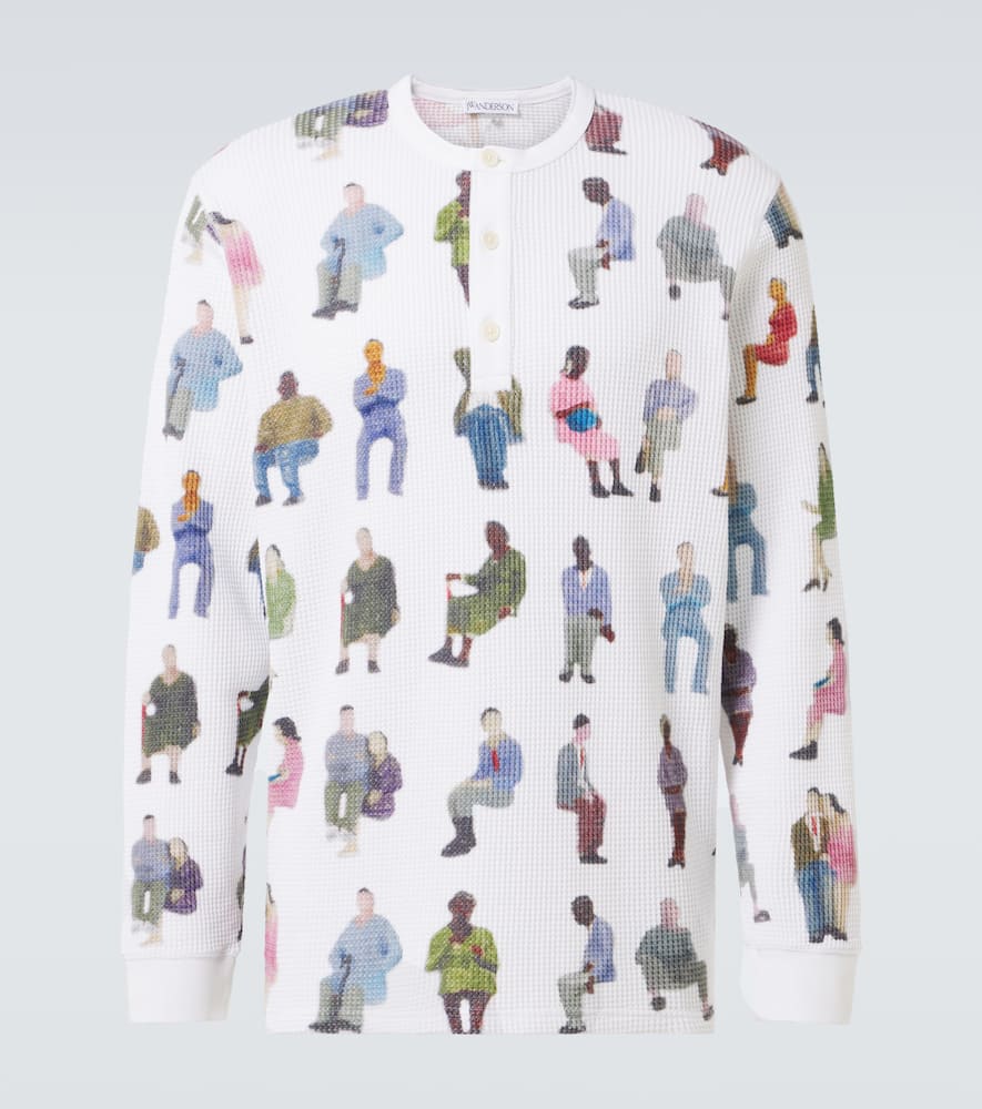 JW Anderson Printed waffle-knit cotton Henley shirt