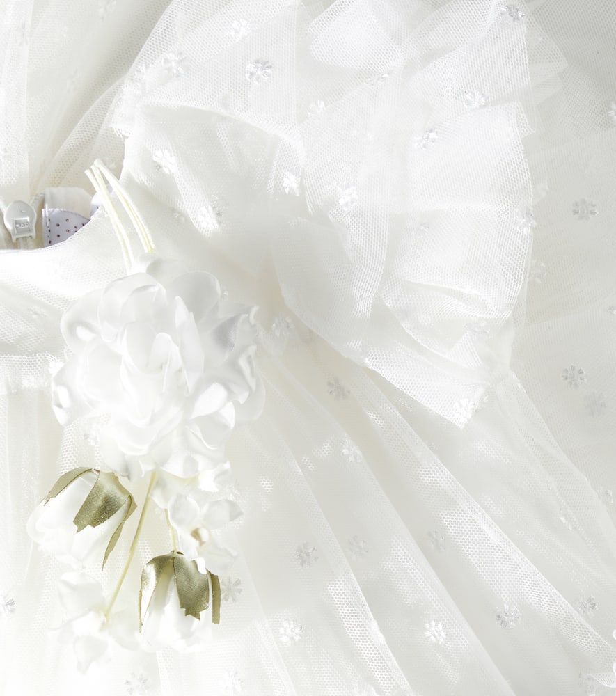 Monnalisa Baby Daisy Embellished Tulle Dress In White