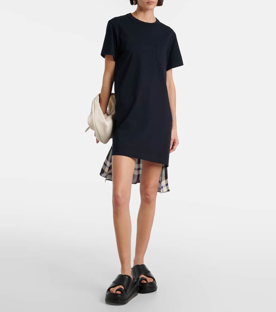 Sacai Paneled Cotton Jersey T-shirt Dress In Black