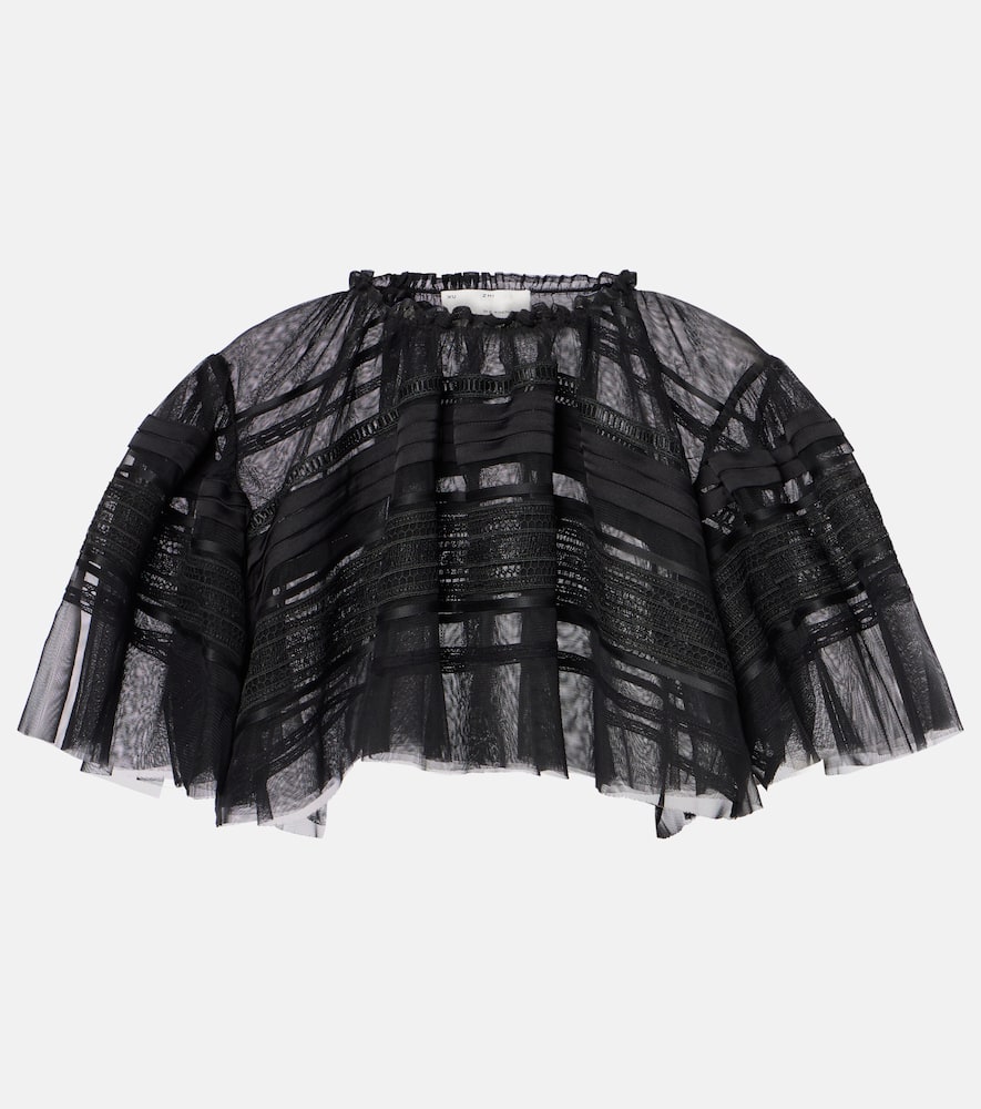 Xu Zhi Lace-trimmed Caped Mesh Crop Top In Black