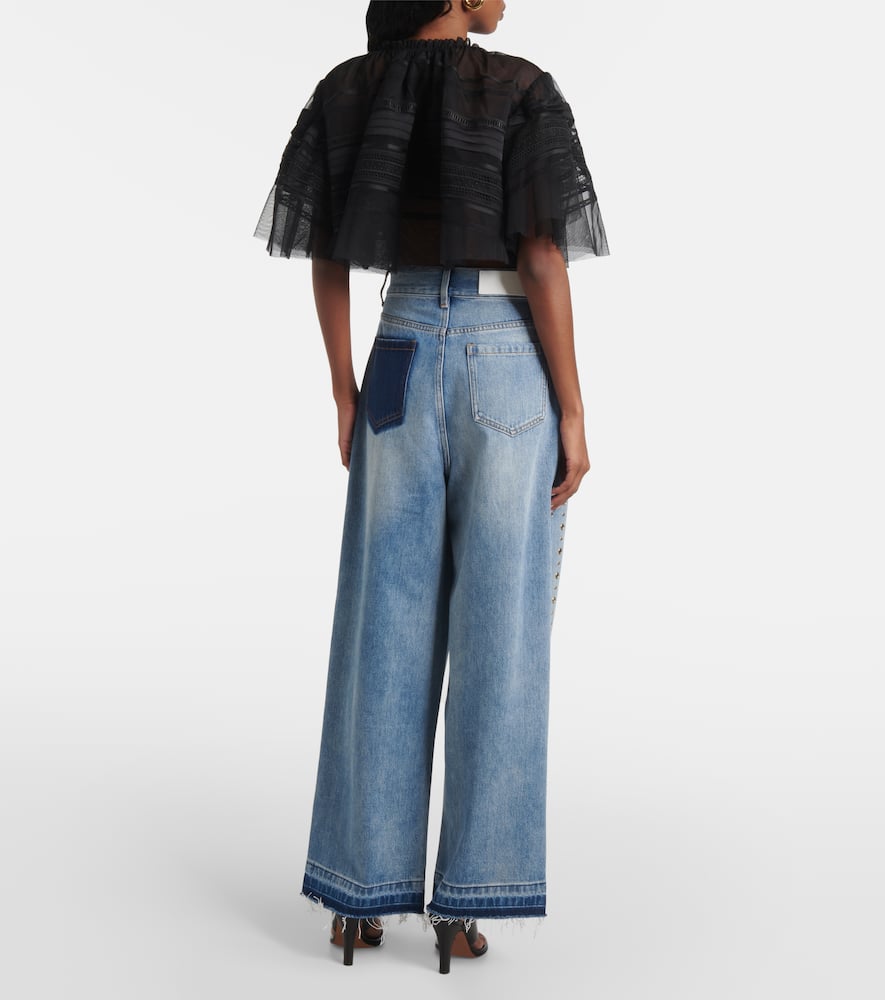 Xu Zhi Lace-trimmed Caped Mesh Crop Top In Black
