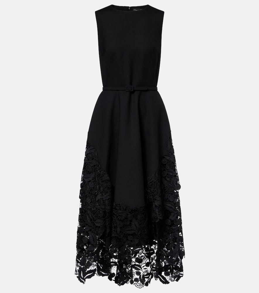 Wool-blend and lace cocktail dress
