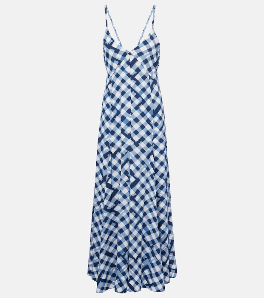 Proenza Schouler June Check-print Crepe De Chine Maxi Dress In Blue