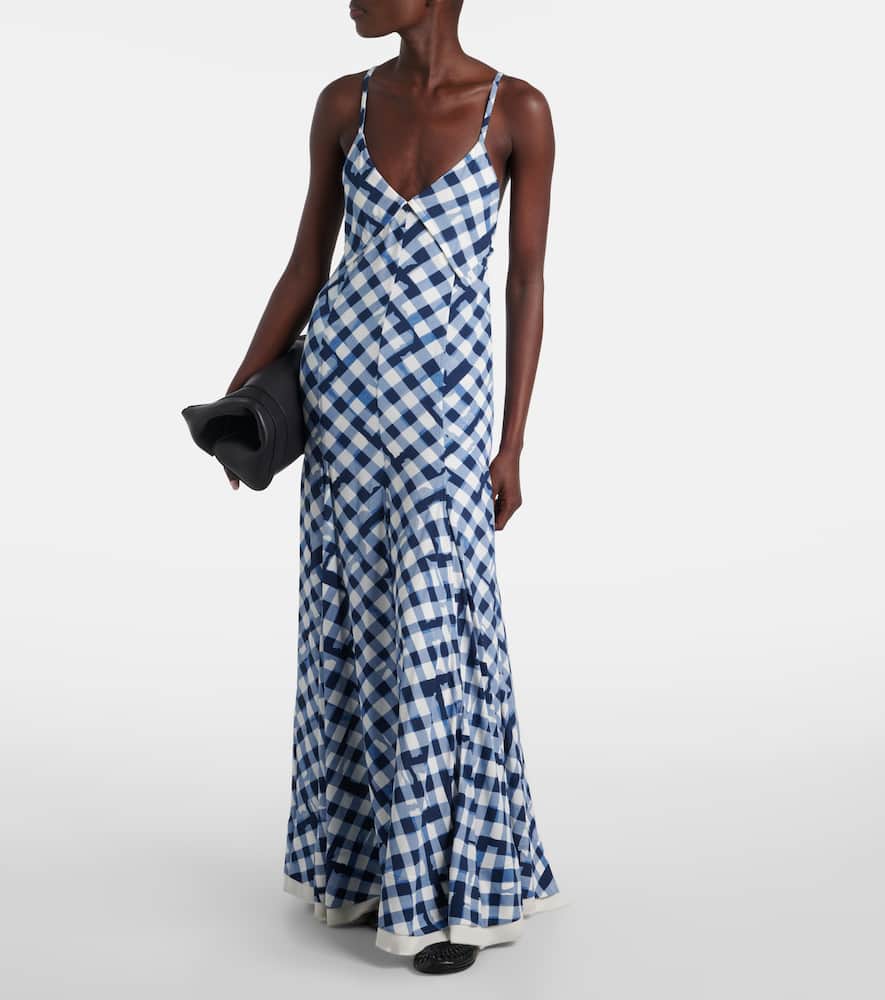Proenza Schouler June Check-print Crepe De Chine Maxi Dress In Blue