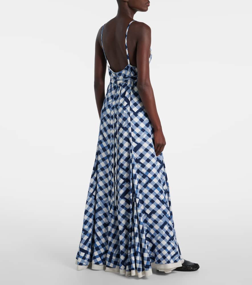 Proenza Schouler June Check-print Crepe De Chine Maxi Dress In Blue