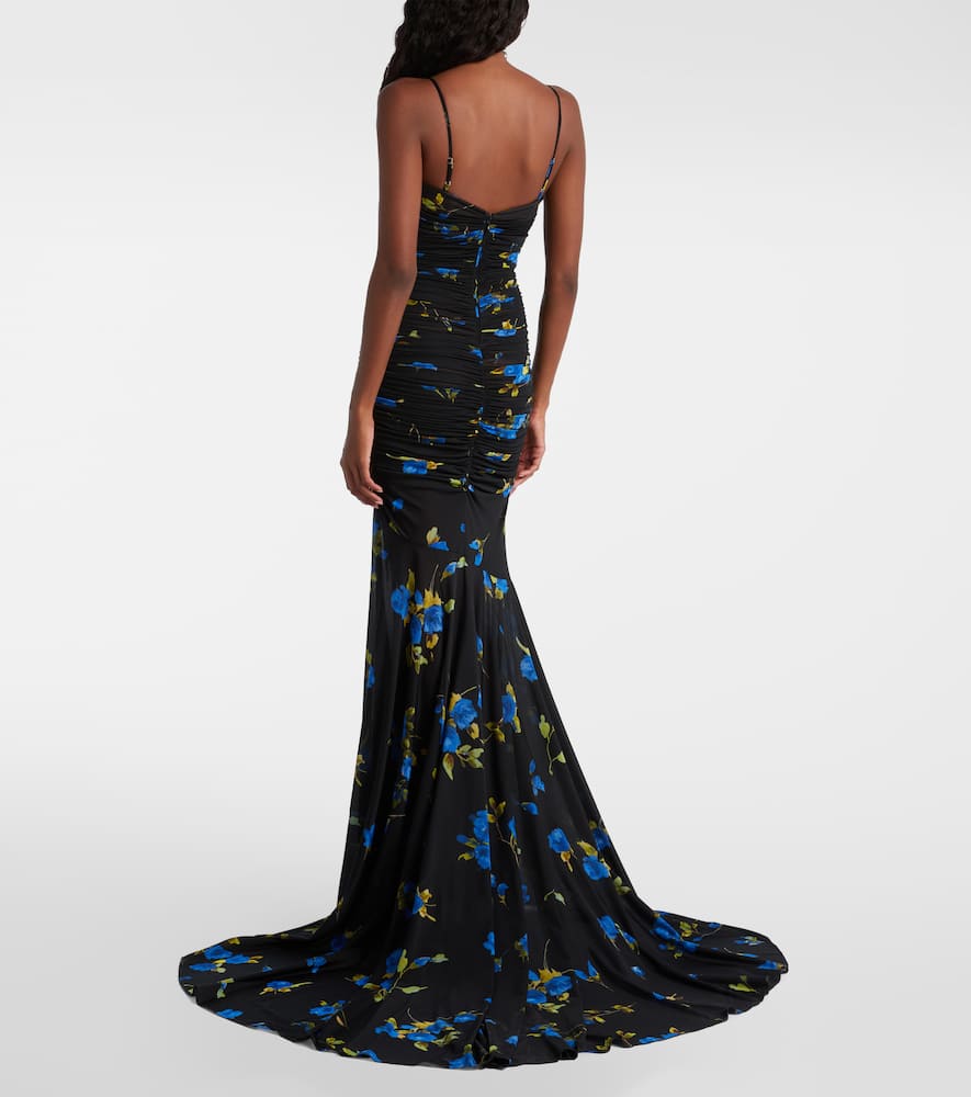 Blumarine Floral Draped Jersey Maxi Dress In Black