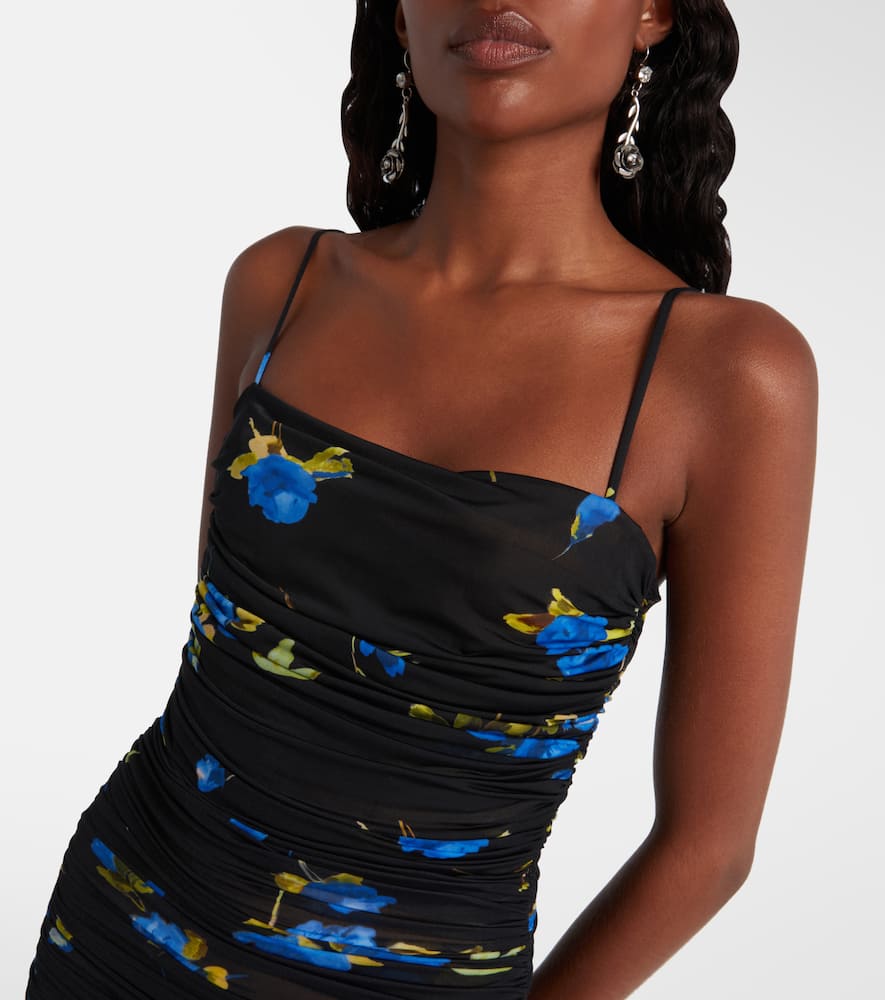 Blumarine Floral Draped Jersey Maxi Dress In Black