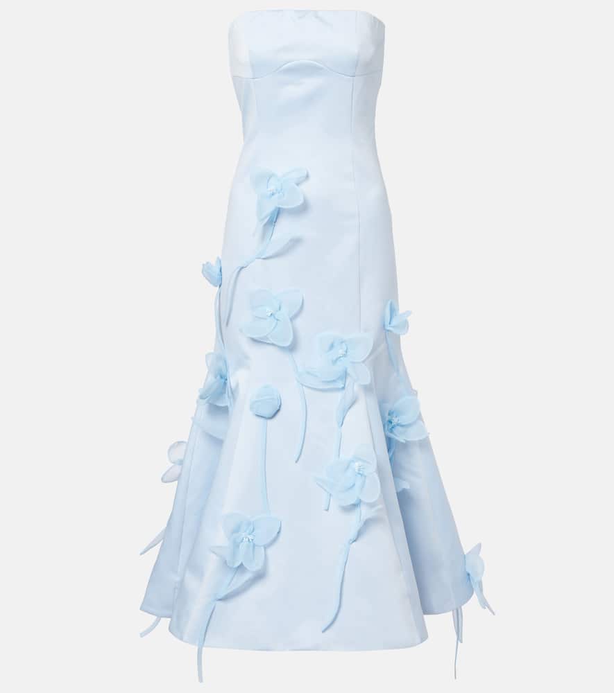 Rotate Birger Christensen Floral-appliqué Strapless Gown In Blue