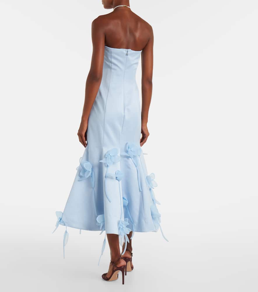 Rotate Birger Christensen Floral-appliqué Strapless Gown In Blue