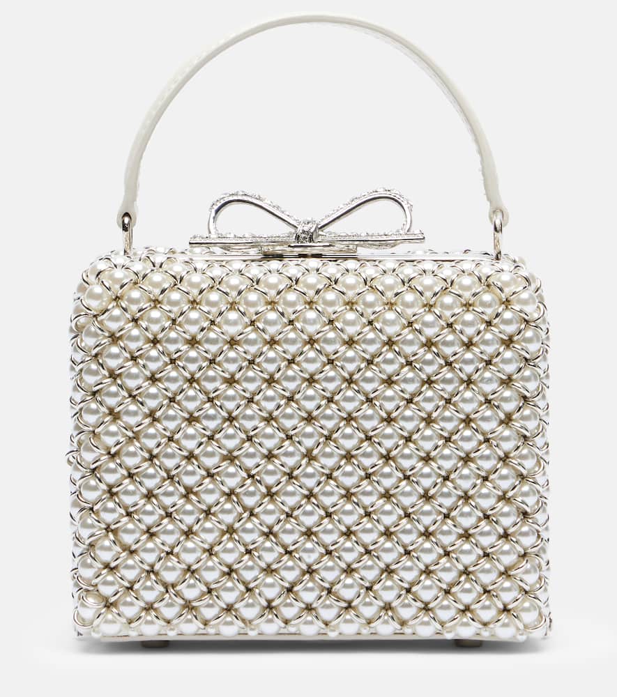 Self-portrait Micro Faux Pearls-embellished Clutch In White