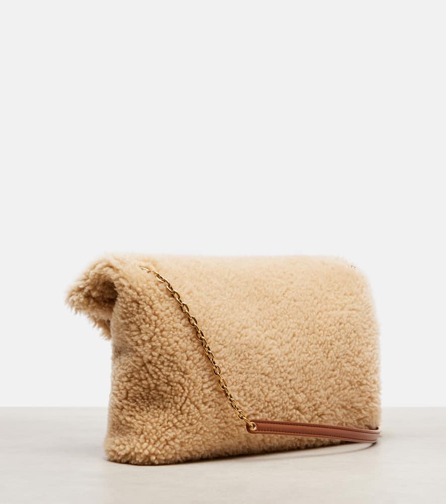 Saint Laurent Cassandre Envelope Shearling Shoulder Bag In Sand