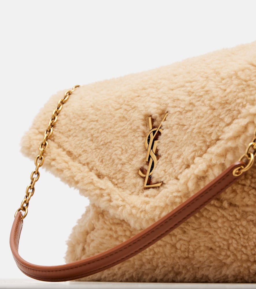 Saint Laurent Cassandre Envelope Shearling Shoulder Bag In Sand